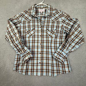 Panhandle Slim Womens L Western Plaid Studded Pearl‎ Button Up Shirt